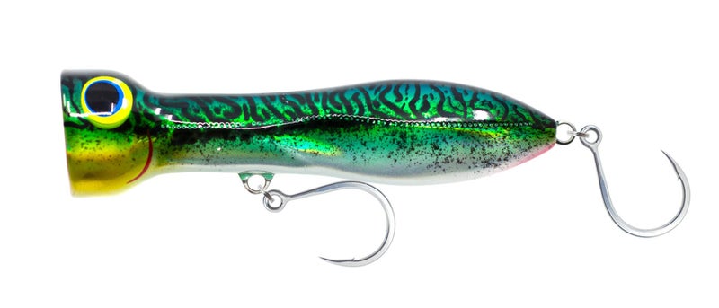 Nomad Design Chug Norris Popper - Offshore Saltwater Fishing Lure with Hydrodynamic Design, BKK Diablo 5X Singles 5/0 Hooks, 150g 6"", Silver Green Mackerel - Image 1